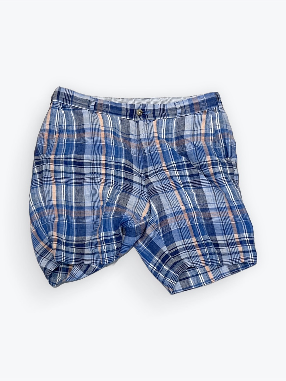 Peter Millar Blue and Cream Plaid Flat Front Shorts